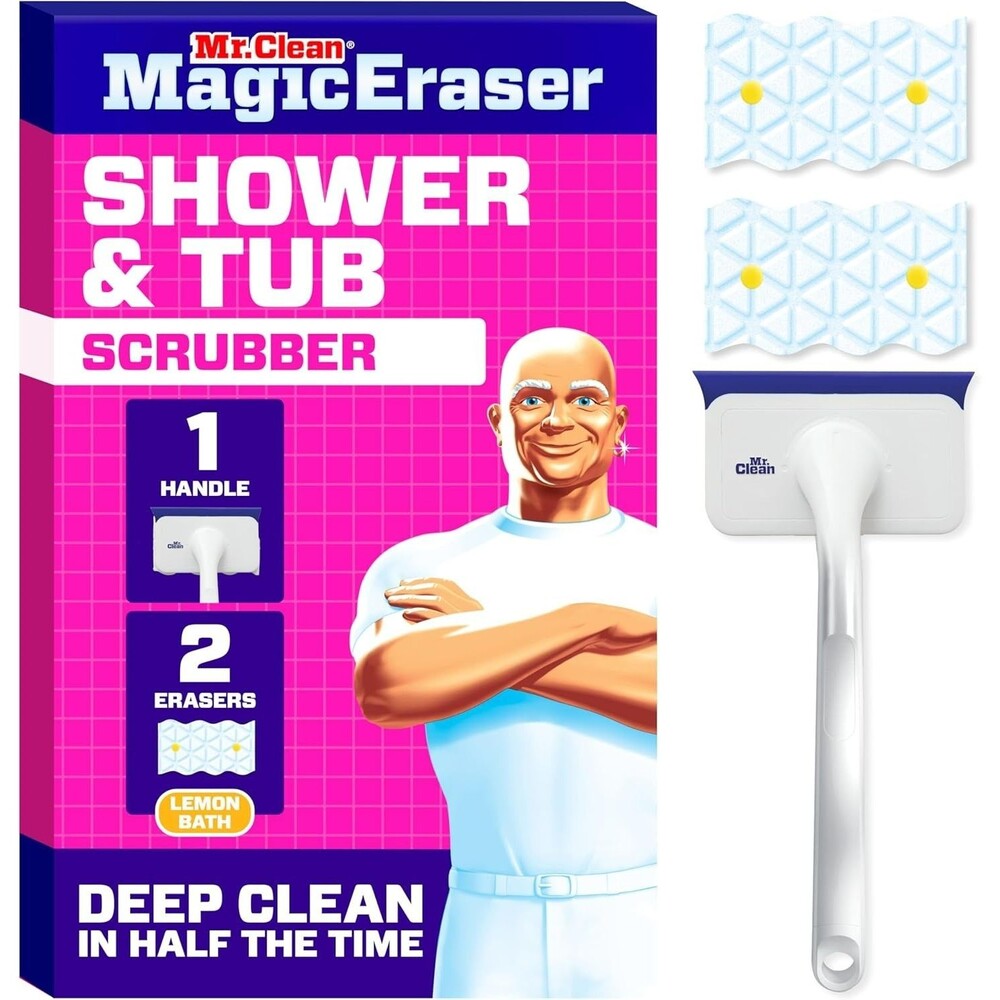 Mr. Clean Magic Eraser Shower & Tub Scrubber Cleaner White 1 Device + 2 Refills